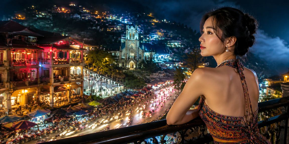 Ánh đèn neon rực rỡ về đêm tại Sapa – không khí giải trí và đặt cược trực tuyến vùng núi phía Bắc